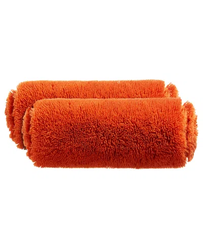 Cheer Collection Shaggy Bolster Decorative Pillow Set, 8" X 24" In Brown