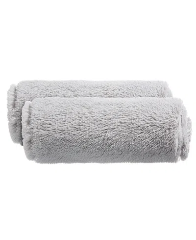 Cheer Collection Shaggy Bolster Decorative Pillow Set, 8" X 24" In Silver