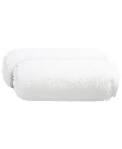 Cheer Collection Shaggy Bolster Decorative Pillow Set, 8" X 24" In White