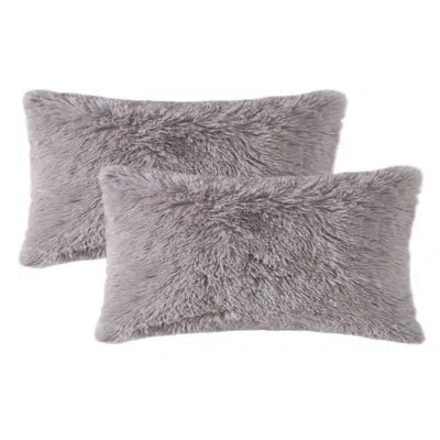 Cheer Collection Shaggy Hair Decorative Throw Pillows In Light Gray,pillow Cover Only - No Insert