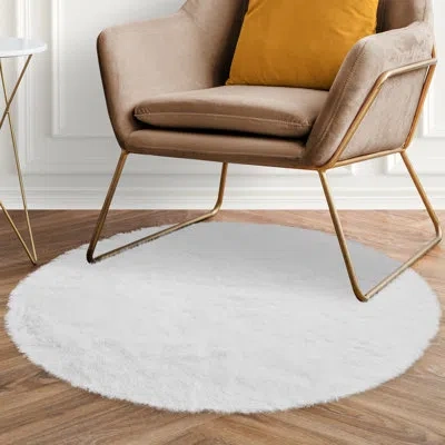 Cheer Collection Shaggy Hair Rug With Anti Slip Bottom 5'' Round - White