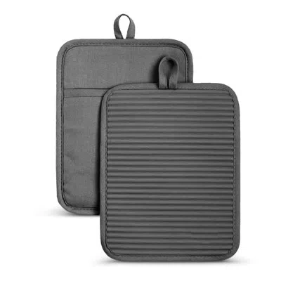 Cheer Collection Silicone Pot Holders, 2 Pack Ribbed Grip And Cotton Lining In Black