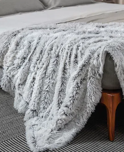 Cheer Collection Soft And Fuzzy Reversible Shaggy Throw, 60" X 70" In Gray,white