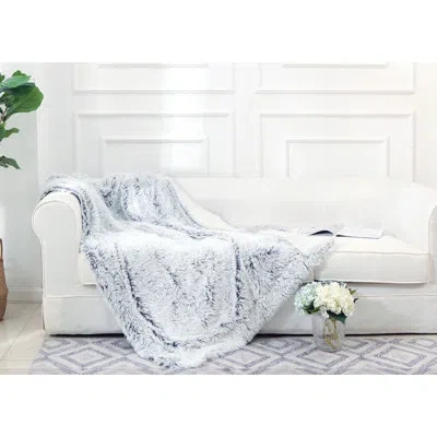 Cheer Collection Soft Fuzzy Faux Fur Throw In White;gray