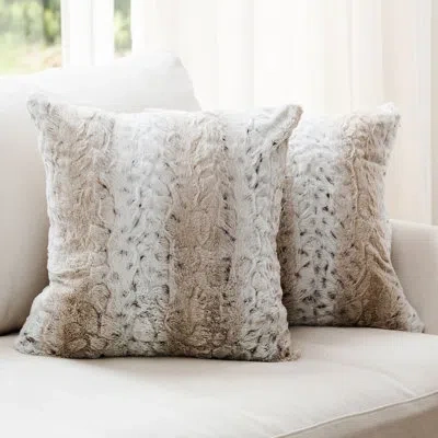 Cheer Collection Square Faux Fur Pillow Cover & Insert In Snow Lepoard