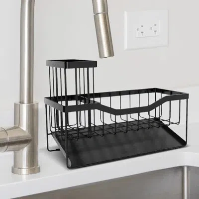 Cheer Collection Stainless Steel Sink Caddy Sponge Holder With Sloped Drain Tray In Matte Black