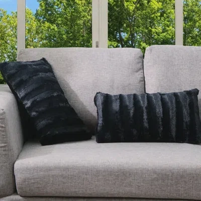 Cheer Collection Swampscott Rectangular Faux Fur Pillow Cover & Insert In Black