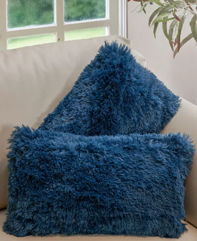 Cheer Collection Textured Fluffy Decorative Pillow, 12" X 20" In Blue