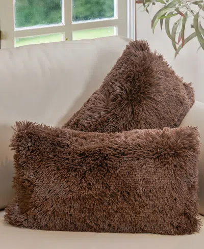 Cheer Collection Textured Fluffy Decorative Pillow, 12" X 20" In Brown