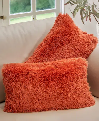 Cheer Collection Textured Fluffy Decorative Pillow, 12" X 20" In Orange