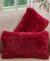 Cheer Collection Textured Fluffy Decorative Pillow, 12" X 20" In Red