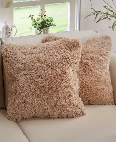 Cheer Collection Textured Fluffy Decorative Pillow, 18" X 18" In Brown