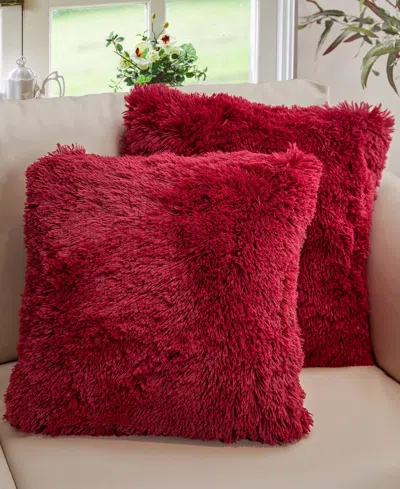 Cheer Collection Textured Fluffy Decorative Pillow, 18" X 18" In Red