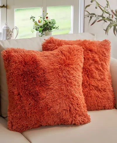 Cheer Collection Textured Fluffy Decorative Pillow, 20" X 20" In Orange