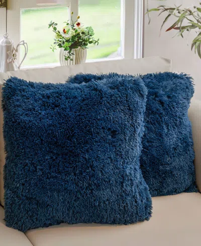 Cheer Collection Textured Fluffy Decorative Pillow, 22" X 22" In Blue
