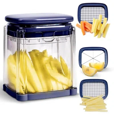 Cheer Collection Vegetable Chop Box With 3 Blades, Navy Blue In Clear