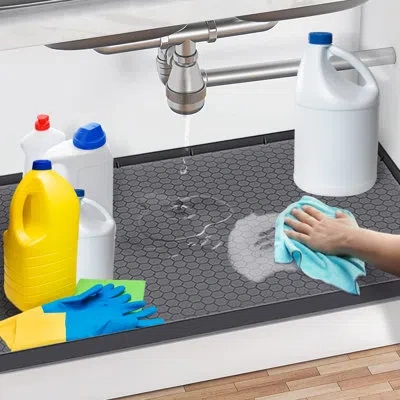 Cheer Collection Waterproof Silicone Undersink Mat With Drainage - Extra Large In Gray