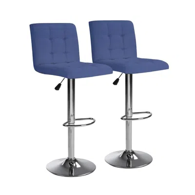 Chef Bar Bar Stools 1 Set Of 2, Counter Height Bar Stools, Square Cushion Bar Stools With Back, Footstool, Ca In Blue
