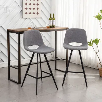 Chef Bar Porth Fabric Kitchen 28.25" Counter Height Stools, Set Of 2, Gray