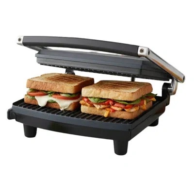Chef Buddy Panini Press Gourmet Grilled Cheese And Sandwich Maker - Electric Indoor Grill With Drip Tray For He In Brushed Steel