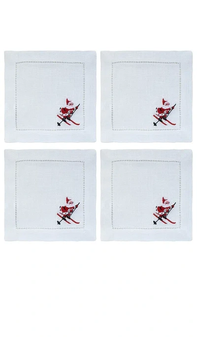 Chefanie Skiing Santa Cocktail Napkins Set Of 4 In N,a