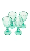 Chefanie Teal Stem Glasses Set Of 4 In N,a