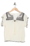 Chelsea And Theodore Embroidered Cap Sleeve Ribbed Top