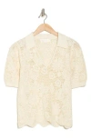 Chelsea And Theodore Floral Open Stitch Puff Sleeve Top