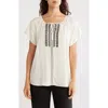 Chelsea And Theodore Golden Dream Embroidered Short Sleeve Top In Multi