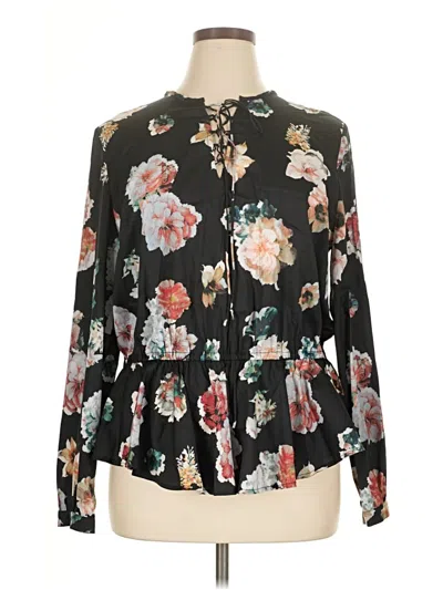 Pre-owned Chelsea & Theodore Long Sleeve Blouse In Black