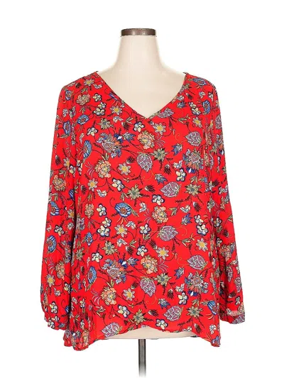 Pre-owned Chelsea & Theodore Long Sleeve Blouse In Red