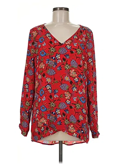 Pre-owned Chelsea & Theodore Long Sleeve Blouse In Red