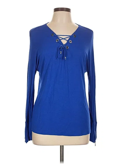 Pre-owned Chelsea & Theodore Long Sleeve Top Blue Keyhole Neckline Tops