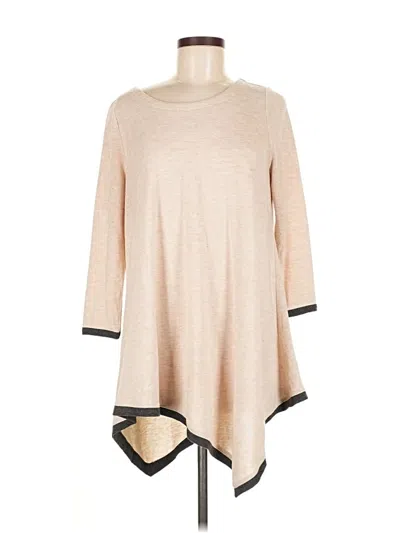 Pre-owned Chelsea & Theodore Long Sleeve Top Tan Boatneck Tops In Brown