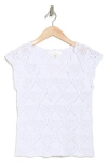 Chelsea And Theodore Open Stitch Scalloped Cap Sleeve Top