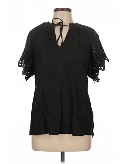 Pre-owned Chelsea & Theodore Short Sleeve Blouse In Black