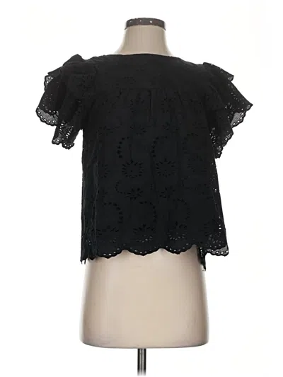 Pre-owned Chelsea & Theodore Short Sleeve Blouse In Black