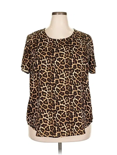 Pre-owned Chelsea & Theodore Short Sleeve Blouse In Brown