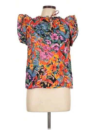 Pre-owned Chelsea & Theodore Short Sleeve Blouse In Orange