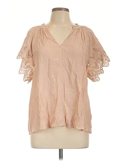 Pre-owned Chelsea & Theodore Short Sleeve Blouse In Tan