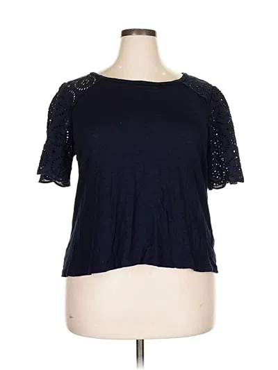 Pre-owned Chelsea & Theodore Short Sleeve Top Blue Keyhole Neckline Tops