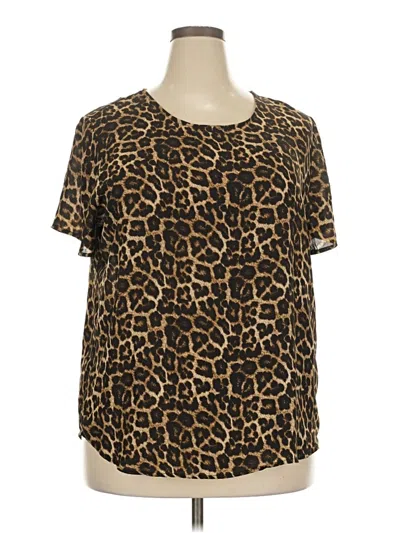 Pre-owned Chelsea & Theodore Short Sleeve Top Brown Animal Print Pattern Scoop Neck Tops