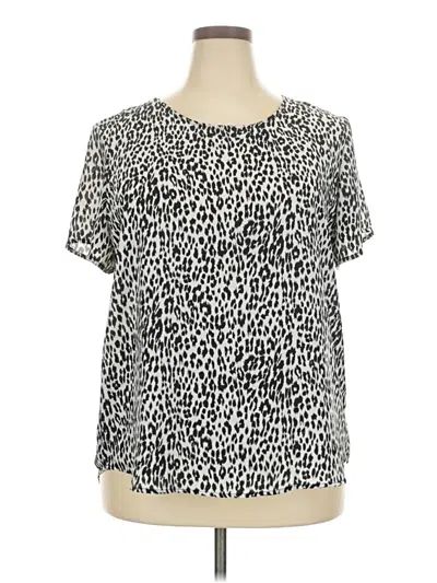 Pre-owned Chelsea & Theodore Short Sleeve Top Silver Animal Print Pattern Crew Neck Tops