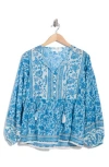 Chelsea And Theodore Tie Neck Long Sleeve Cotton Babydoll Top