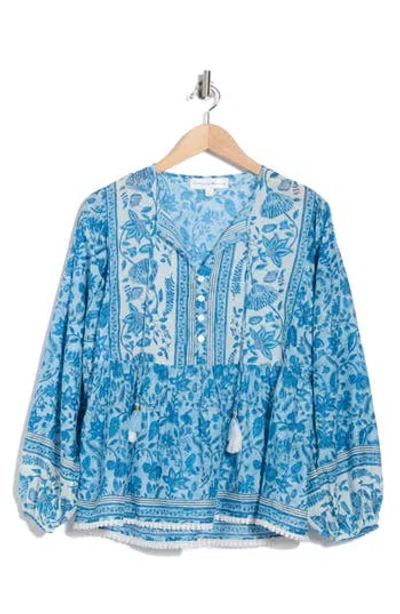 Chelsea And Theodore Tie Neck Long Sleeve Cotton Babydoll Top