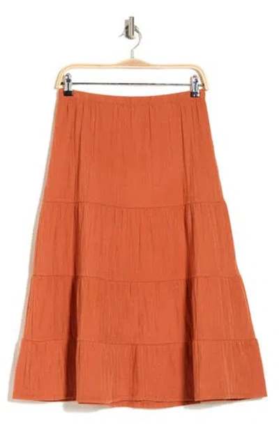 Chelsea And Theodore Tiered Midi Skirt In Russet