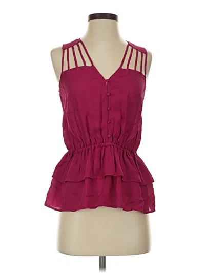 Pre-owned Chelsea And Walker Sleeveless Silk Top Burgundy Halter Neckline Tops