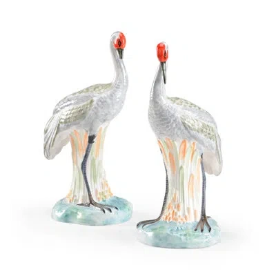 Chelsea House 2 Piece Cranes Figurine Set In White,blue,green,orange