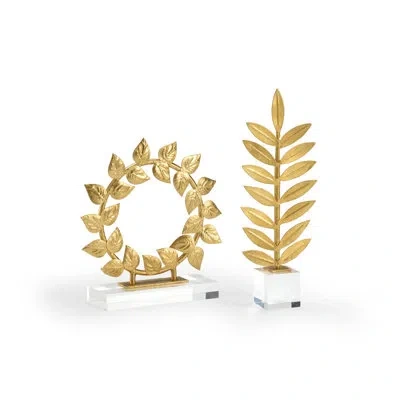 Chelsea House 2 Piece Leaf Artifacts Sculpture Set In Antique Gold,clear