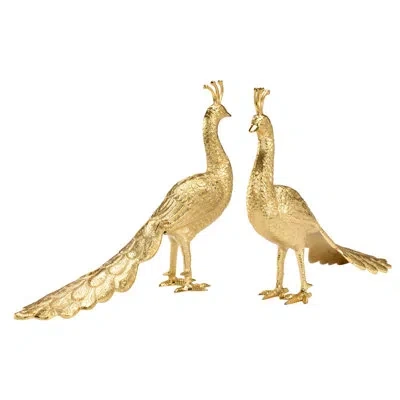 Chelsea House 2 Piece Peacock Figurine Set In Polished Brass